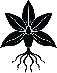 Abstract floral silhouette illustration with roots for botanical and natural art