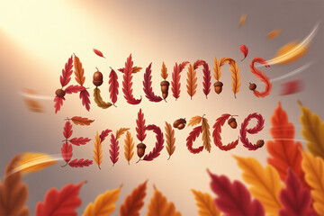 Warm Autumn's Embrace with Falling Leaves and Acorns Welcoming the Cozy Season, Perfect for Thanksgiving Greetings and Seasonal Designs