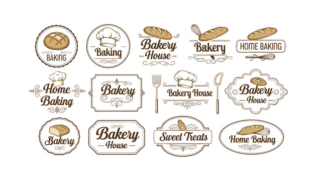 Home baking logo template  bakehouse hand lettering for pastry shop or cafe branding vector