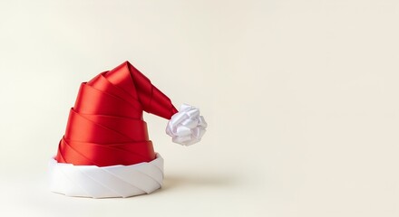Classic red Santa Claus hat isolated on light cream background