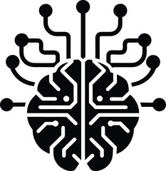 Artificial intelligence brain circuit icon on transparent background showing logic