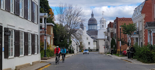 Rue des Ursuline, the oldest street in Trois-Rivières and Musée des Ursulines dome, Quebec, Canada