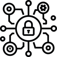 Data security network icon with lock and connected nodes in digital system