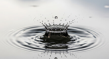 Macro capture of rain droplets striking reflective puddle frozen in mid motion with high speed shutter