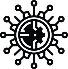 Quantum computing network icon with integrated gear for advanced technology