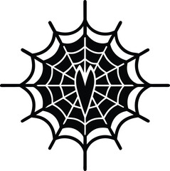 Black spider web with a sharp heart shape in center, a gothic symbol