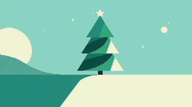 Abstract Christmas tree shape in minimalist style with pastel colors  