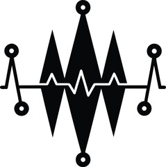 Abstract black and white pulse signal vector symbol on transparent background