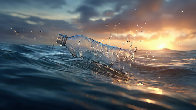 plastic bottle swimming on ocean water