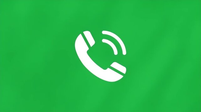 White Telephone Icon with Sound Waves on Green Background
