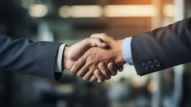 Businessmen making a handshake. Businessman handshake close up. Handshake with partner