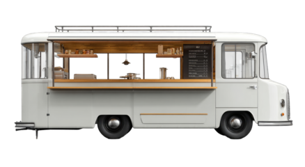 White vintage food truck, coffee shop design