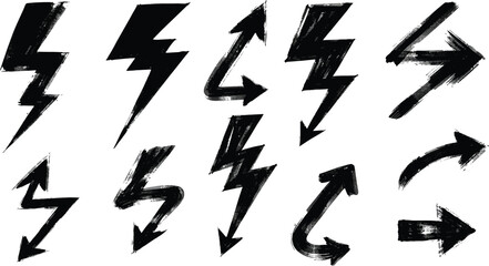 Thunder lightning. Bolt doodle icon. Hand drawn energy flash lightening. Crayon sketch thunder vector. Electric light power, brush bolt.