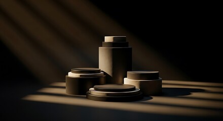 Illustration of four dark pedestals in dramatic lighting with strong shadows