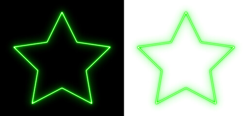 Glowing green neon star on black and transparent background, bright luminous shape, futuristic minimal light art design