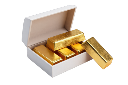 Gold bars in a white box