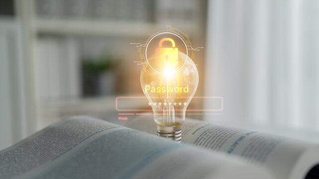 A concept of user authentication and password security. The interface shows a password strength meter, highlighting the importance of creating a strong code for account protection. Fermion