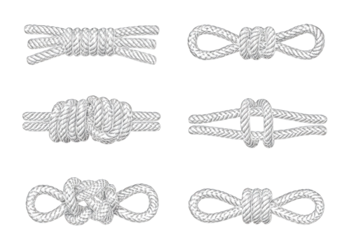 Six illustrations of various nautical knots