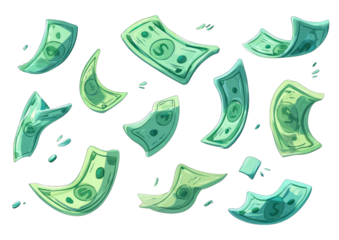 Cartoon money bills flying in the air (1)