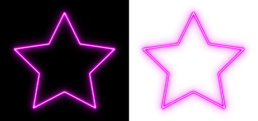 Glowing pink neon star on black and transparent background, bright luminous shape, futuristic minimal light art design