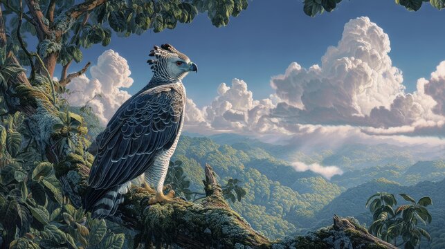 Majestic Harpy Eagle Perched in Tropical Forest