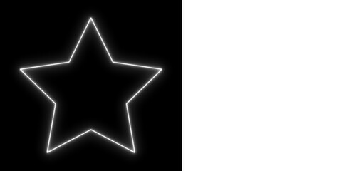 Glowing white neon star on black and transparent background, bright luminous shape, futuristic minimal light art design