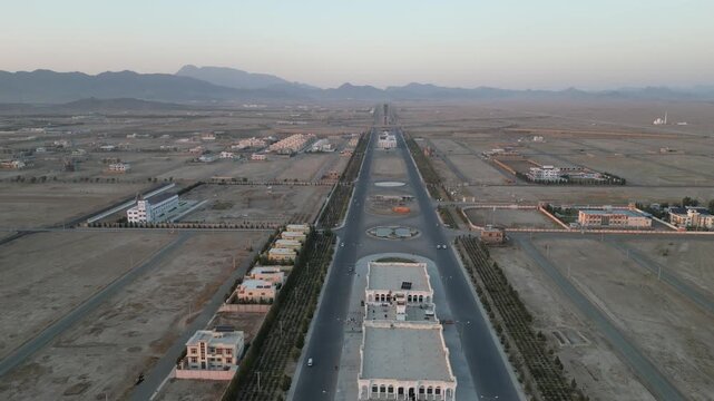 Afghanistan modern new reconstruction after war, Ayno mena park Kandahar, third world country development drone aerial in desert
