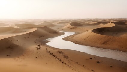 A desert landscape with a winding river, highlighting nature's contrast, tranquility, and scenic beauty.