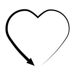Heart with curved arrow symbolizing emotional flow and transformation concept, arrow showing love, change, and direction