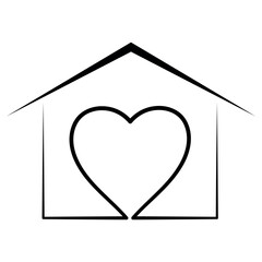 Minimal house with heart symbol for love and family care concept