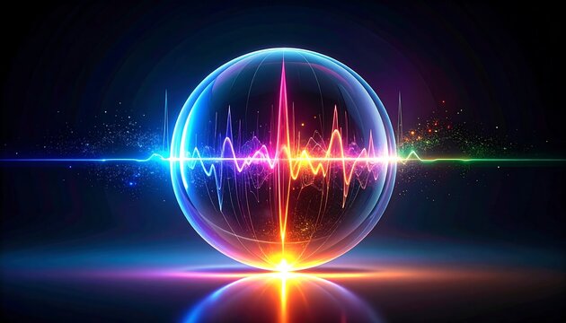 Glowing sphere with colorful wave patterns emanating