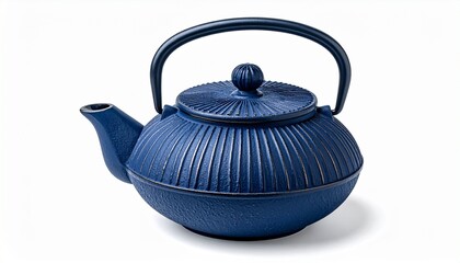 Dark Blue Ribbed Ceramic Teapot with Arched Handle Symbolizing Traditional Craft and Editorial Styling for Elegant Tableware
