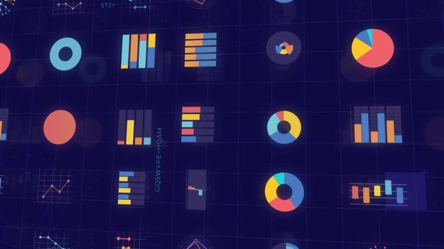 Kpi tracking chart graph dark background animation. Statistical diagrams for visual comparison. Dynamic infographic elements pack. Data visualization HD video, diagonally motion graphics