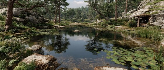 Fototapeta premium Tranquil forest pond with reflections