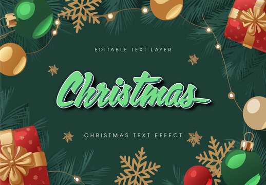 Christmas Text Effect With Decorations On Concrete Background
