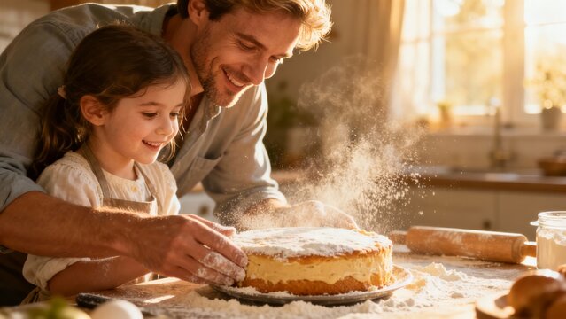 Baking Joy: A Father and Daughter's Kitchen Adventure Creating Smiles with Flour and Sugar for the Perfect Family Cake