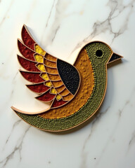 Natural Materials Mosaic Collection: Intricate geometric bird art made of natural materials