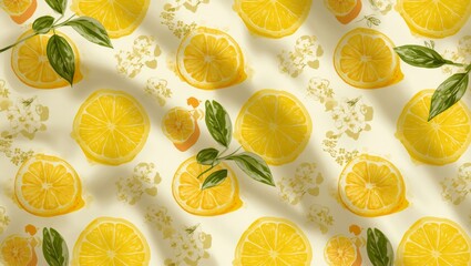 Vibrant Botanical Patterns: Exploring Colorful Lemon Designs Inspired by Fresh Nature and Yellow Fruit Surrounded by Lush Leaves