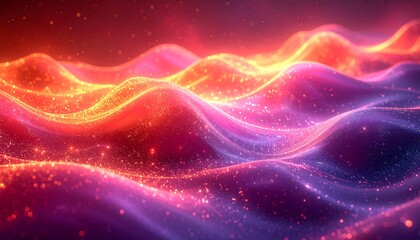 Glowing, flowing waves of red, orange, and purple light. Abstract and dreamlike, with sparkling highlights throughout