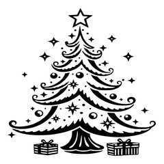 Minimalist christmas tree with star and gifts vector illustration holiday season decoration festive design element art vector
