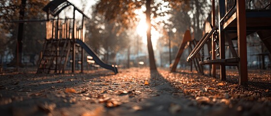 Autumn playground bathed in golden sunlight