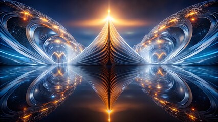 Abstract Christmas tree with fireworks at night glowing stars and celebration lights