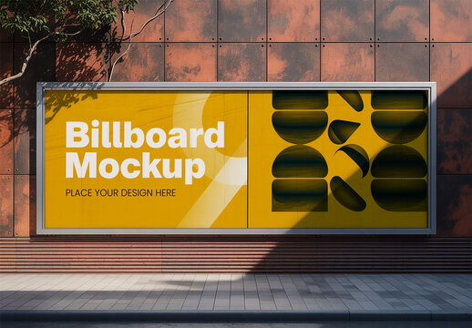 Horizontal Billboard Mockup on Urban Tiled Wall