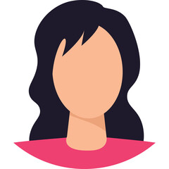 Flat Design Avatar Icon of a Woman With Wavy Dark Hair and Peachy Skin Wearing a Pink Top Against a Transparent Background