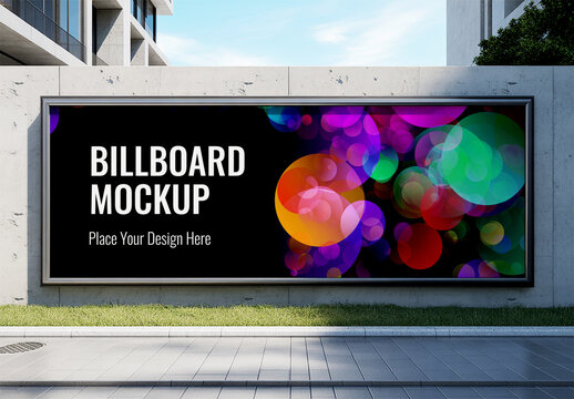 Horizontal Outdoor Billboard Mockup with Abstract Circles