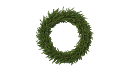 Lush green fir wreath with natural texture, perfect for festive holiday decor, winter branding, and seasonal design projects.