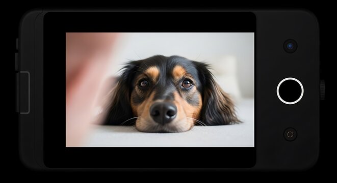 Close-up of a sad-looking Dachshund dog lying down on a white surface. - Powered by Adobe