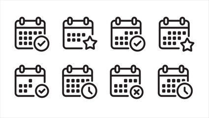 Collection of icons representing date and time management concepts and operations