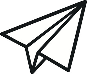 Simple black outline of a paper airplane, representing flight, travel, and childhood dreams