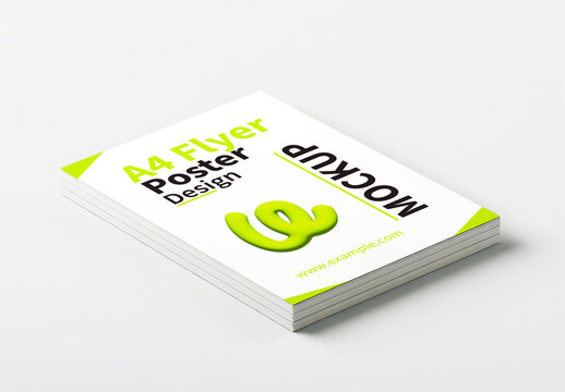 Stacked A4 Flyer Poster Mockup on Clean White Background